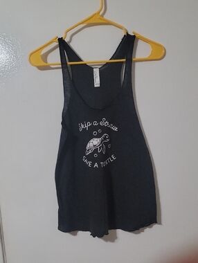 American Apparel Black Tri-Blend Top "Skip A Straw SAVE A TURTLE"